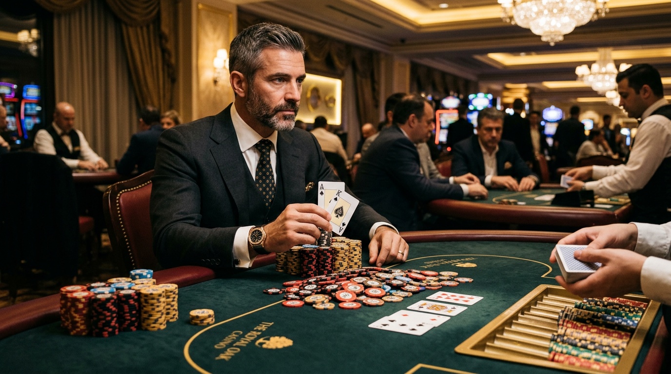 Joueur de poker professionnel avec cartes en main